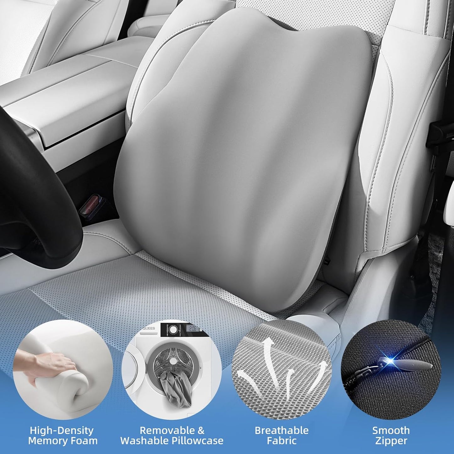 BEBAS Lumbar Support Pillow for Car, Memory Foam Back Cushion for Driving, Ergonomic Lumbar Pillow for Pain Relief, Comfort Lower Back Support for Office Chairs, Car Seat, Wheelchair -Black