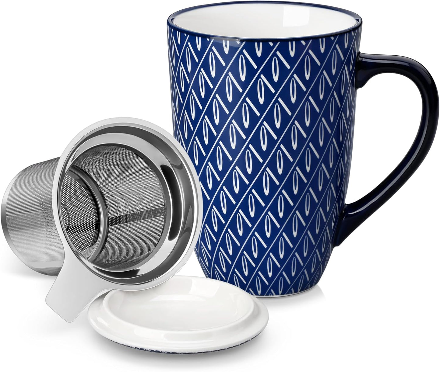 vancasso SELENE Porcelain Tea Mug, 18 oz Porcelain Tea Cup with Infuser and Lid Steeps Loose Leaf Tea, Microwave & Dishwasher Safe, Blossom Cluster