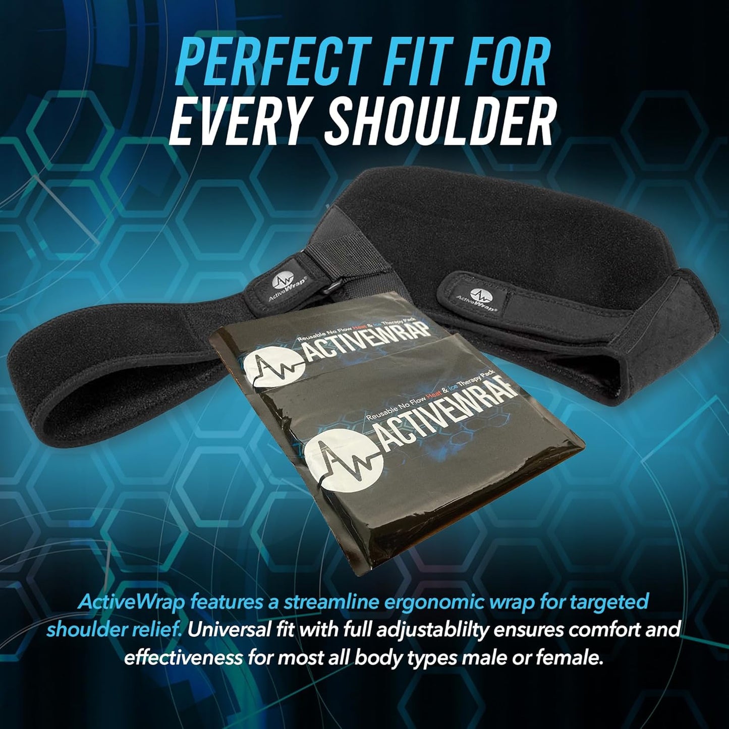 ActiveWrap Shoulder Ice Pack Wrap, Small/Medium – Includes 2 Reusable Hot & Cold Gel Packs for Rotator Cuff Cold Therapy, Ice Shoulder Wrap with Adjustable Compression for Post-Surgery Recovery