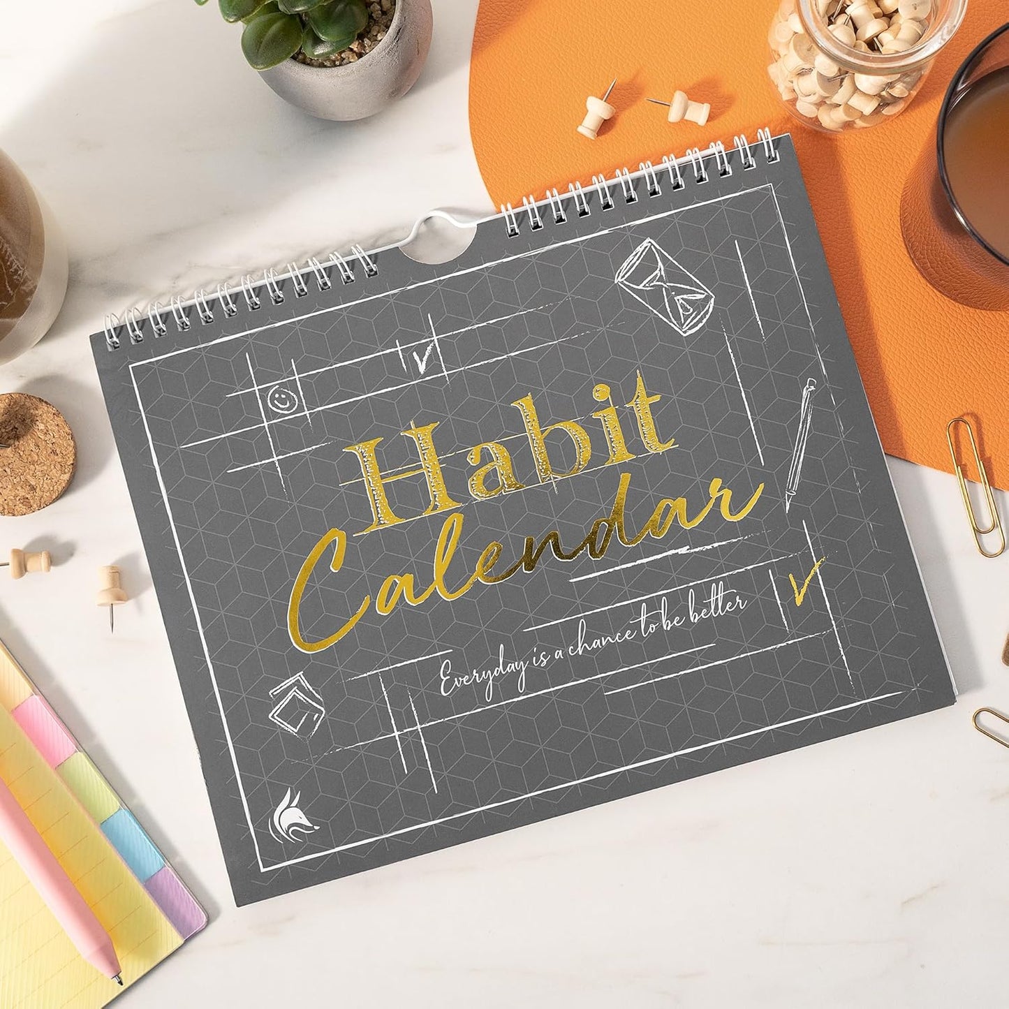 Clever Fox Habit Tracker Calendar, 24-Month Daily Goal Journal Green