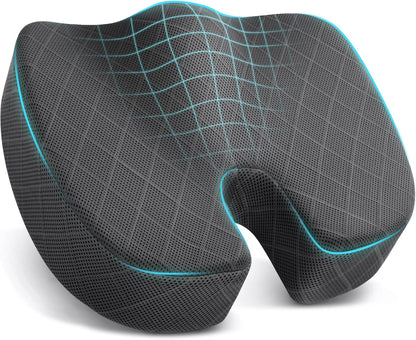TushGuard Seat Cushion - Memory Foam Sitting Pillow for Office Chair, Car Seat, Airplane, Bleacher - Sciatica & Hip & Coccyx Pain Relief Desk Chair Cushion for Long Sitting Office Workers, Car Drivers