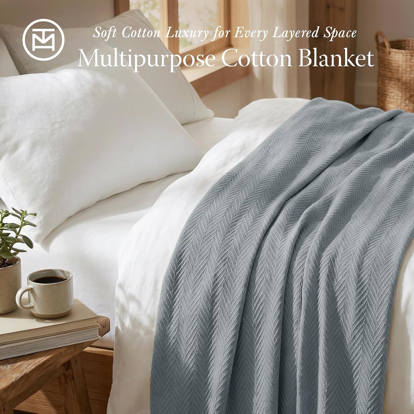 Threadmill Travel Blanket Cotton Viscose from Bamboo - Airplane Premium Soft Flight Grey Throw Blanket in Cloth Bag (Grey Color) Compact & Portable Blanket for Travel, Car, Picnic & Camping