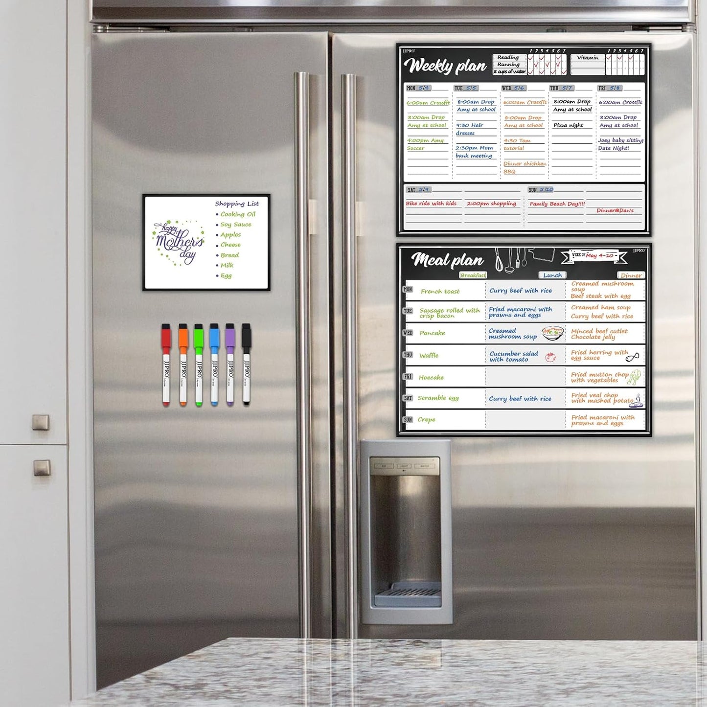 JJPRO Magnetic Dry Erase Meal Planning Whiteboard for Refrigerator-Magnetic Weekly Planner for Fridge-One Bonus Notepad whiteboard-Refrigerator Organizer with Weekly Planning Boards