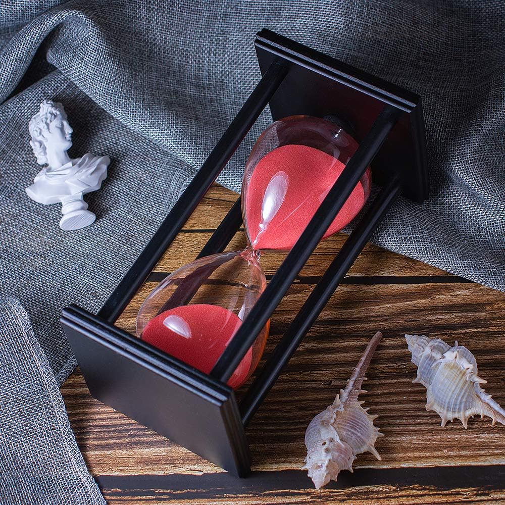 BELLAWARE Hourglass Timer with Red Sand, 60 Minute Wooden Sand Timer | Creative Handcraft Decoration