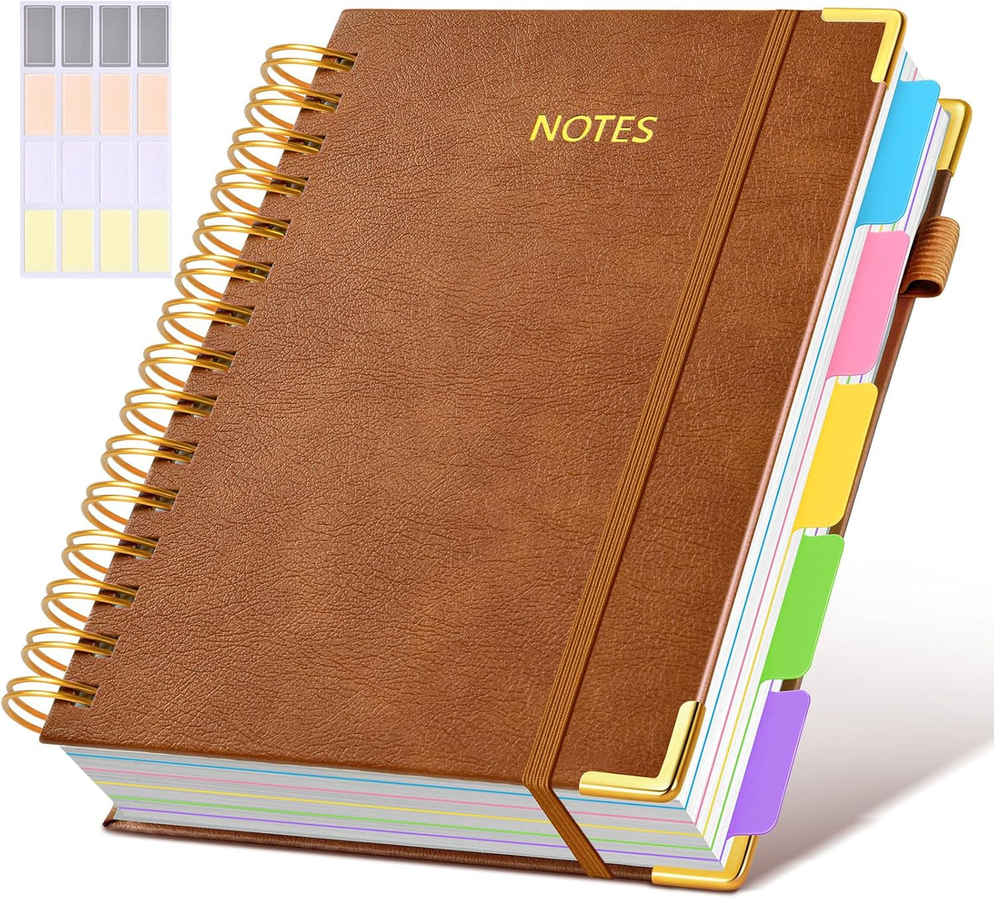 Hardcover Spiral Notebook journal with Removable Dividers Tabs, 300 Pages Leather 5 Subject Notebook College Ruled, 8"x10" Large B5 Notebooks for Work School Note taking, Lined Journal for Women,Black