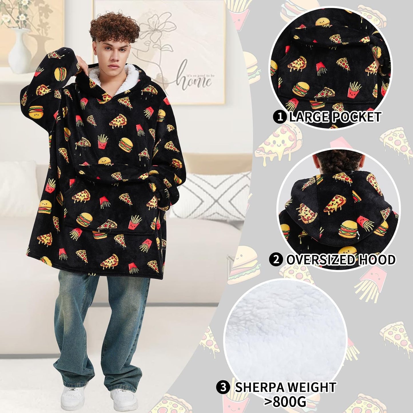 Mewkou Wearable Blanket Hoodie for Adult,Oversized Sherpa Fleece Blanket Hoodie for Women Men,Grey