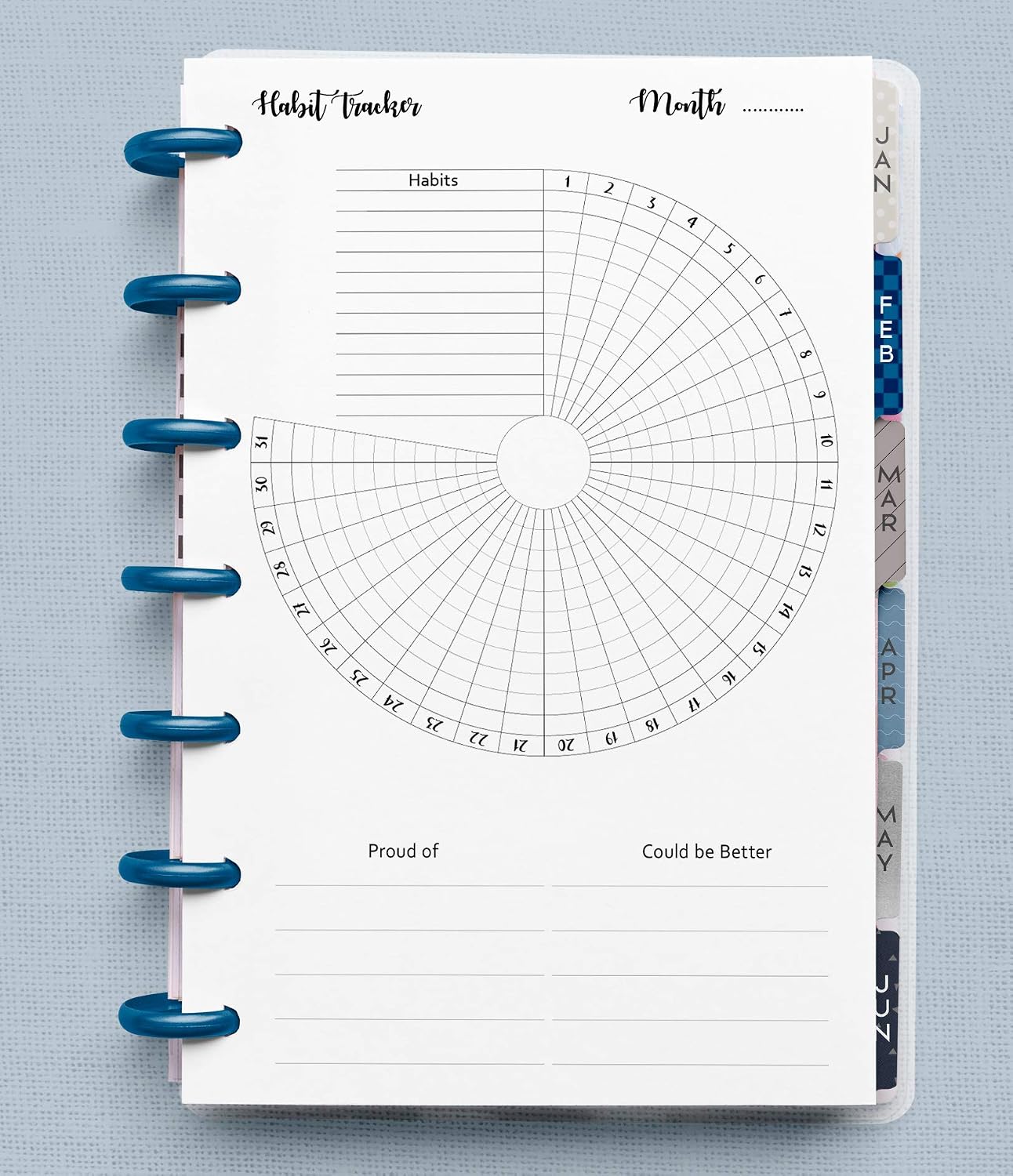 Habit Tracker Inserts for 9 Disc Planners, Habit Log, Resolution Tracker, Monthly Habit Planner for Medium Size Planners (9 Disc Classic (7" x 9.25"))