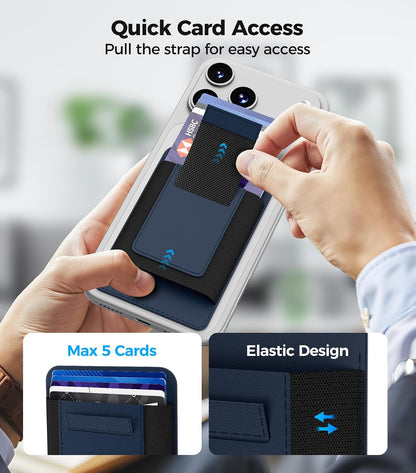 for MagSafe Wallet Works with Apple Find My, 5-Card RFID Holder with Pop-Up Strap, Strong Magnetic Wallet for iPhone 17/16/15/14/13/12 Pro Max Air Plus, Wireless Charging, Black