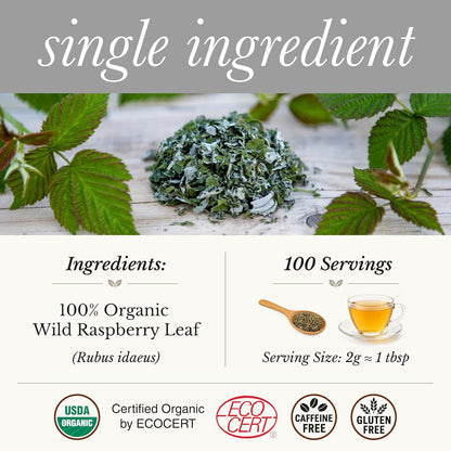 Wild Bliss Organic Red Raspberry Leaf Tea Pregnancy and Menstrual Support - Loose Leaf Herbal Tea - 7 Ounces - 100 Servings