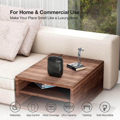 Airversa Waterless Essential Oil Diffuser for Home Large Room and Commercial Use, Up to 2000 sq ft, App Control Cold Air Diffuser, 400mL, DC-12V/1A Plug in Wall, Smart Scent Air Machine, ANW-White