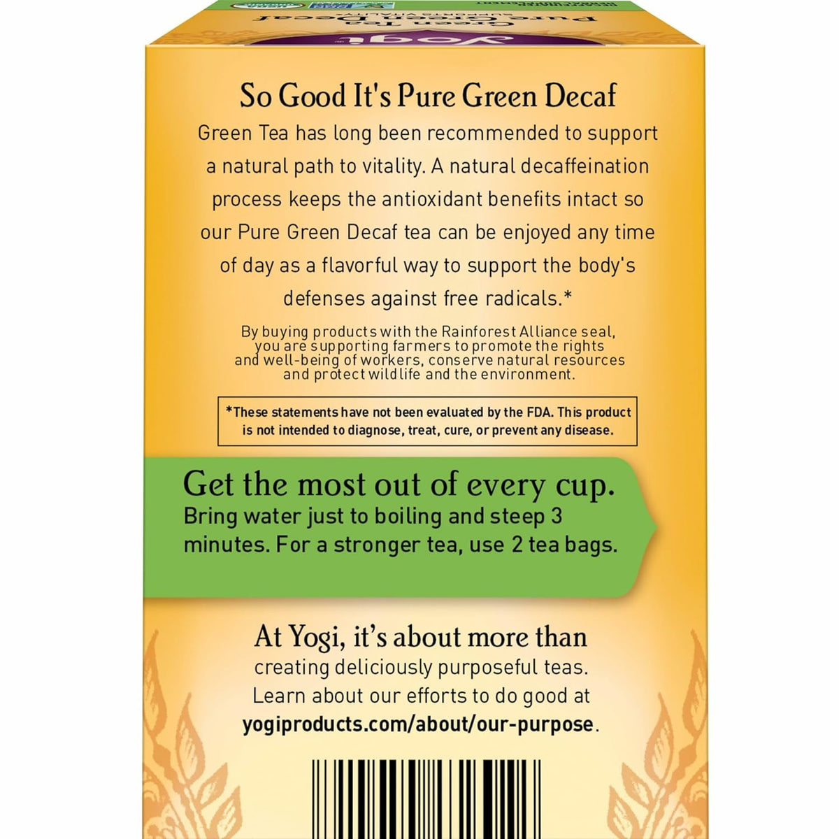 Yogi Green Tea Pure Green Decaf, 16 Tea Bags (6 Pack)