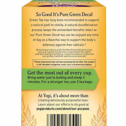 Yogi Green Tea Pure Green Decaf, 16 Tea Bags (6 Pack)