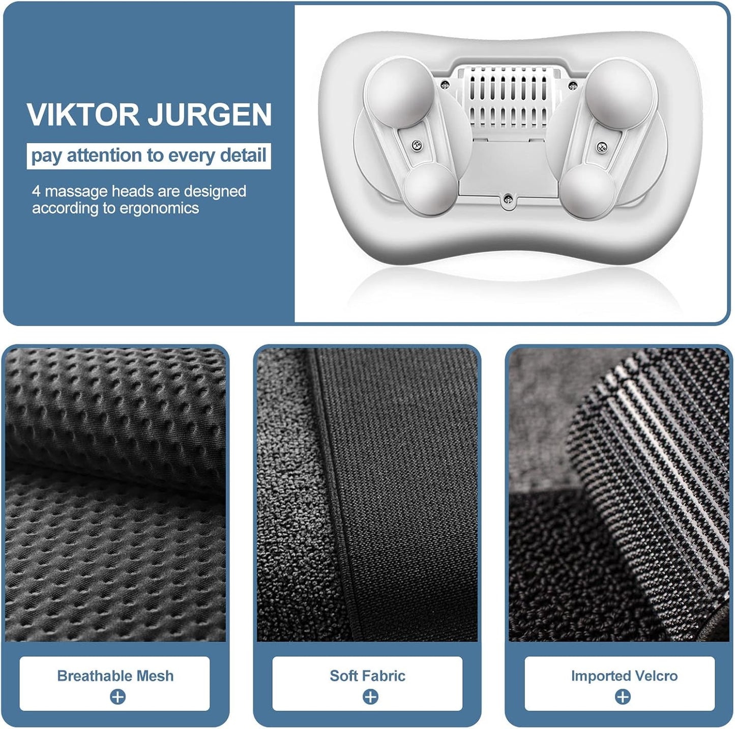 VIKTOR JURGEN Shiatsu Back Massager with Heat – Deep Tissue Massage for Neck, Shoulder, Back Pain Relief, Electric Kneading 3D Massage Pillow, Christmas for Men Women Dad Wife Mom Gifts (NOT Cordless)
