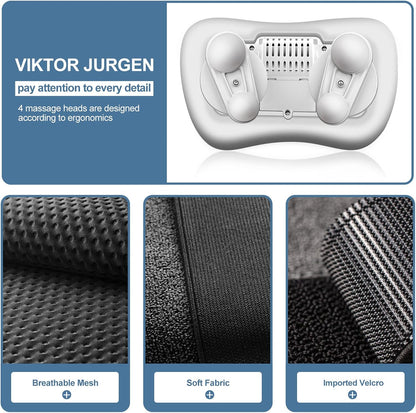 VIKTOR JURGEN Shiatsu Back Massager with Heat – Deep Tissue Massage for Neck, Shoulder, Back Pain Relief, Electric Kneading 3D Massage Pillow, Christmas for Men Women Dad Wife Mom Gifts (NOT Cordless)