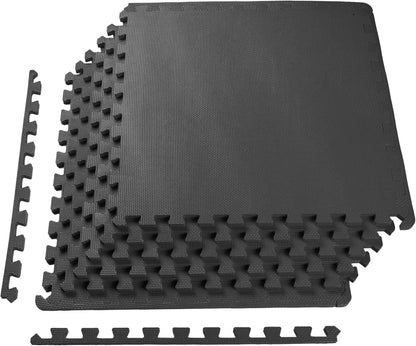 BalanceFrom Puzzle Exercise Mat 1/2" Thick, EVA Interlocking Foam Floor | Tiles for Home Gym, Mat for Home Workout Equipment, Floor Padding for Kids, Black, 24 in x 24 in x 1/2 in, 144 Sq Ft-36 Tiles