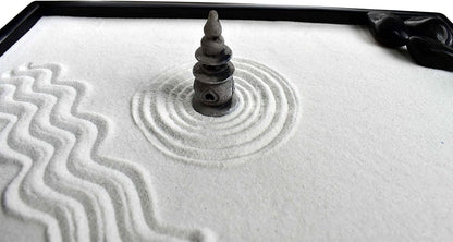 Artcome Japanese Zen Sand Garden for Desk with Rake, Stand, Rocks and Mini Furnishing Articles - Office Table Accessories, Mini Zen Sand Garden Kit - Meditation Gifts