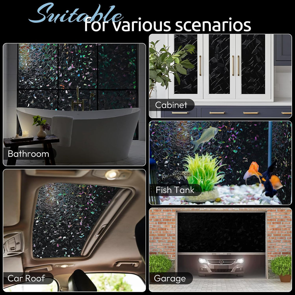 rabbitgoo Rainbow Window Privacy Film, Stained Glass Cling, 17.5" x 78.7"