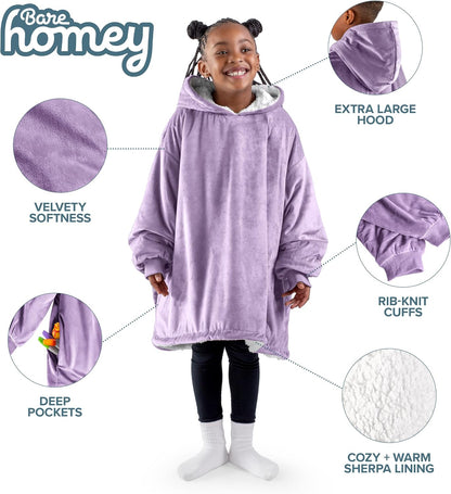 Bare Home Wearable Blanket Hoodie - Soft Plush Sherpa - Warm and Cozy - Oversized Wearable Blanket