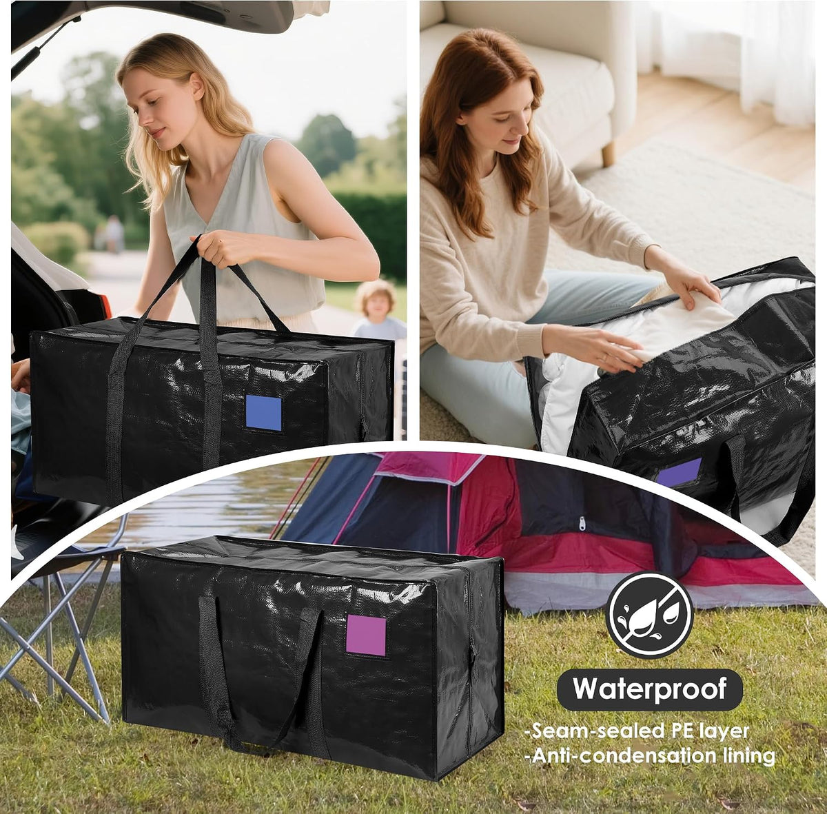 Moving Bags Heavy Duty 210GSM with Full-Open Side Zipper, 93L 220lbs Waterproof Foldable Storage Totes for College Dorm Move-In, Moving Boxes Alternative & Home Organization, Blue