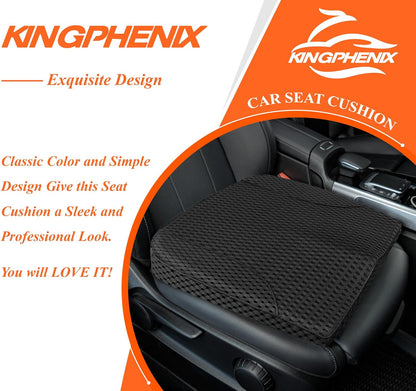 kingphenix Premium Car Seat Cushion, Memory Foam Driver Seat Cushion to Improve Driving View- Coccyx & Lower Back Pain Relief - Seat Cushion for Car, Truck, Office Chair (Leather Black)