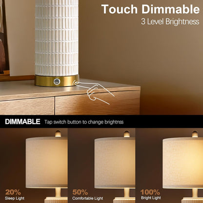PoKat Touch Bedside Table Lamps with 2 USB for Bedroom Living Room, 25''