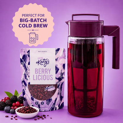 Katy’s Berry Loose Leaf Tea - Hibiscus, Blueberry & Cranberry - Fruity Herbal Tea, Caffeine-Free, Sugar-Free - Hot or Iced Tea - 30+ Cups