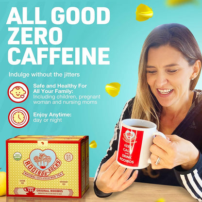 Caffeine Free Organic Rooibos Tea Bags 80 - Naturally Sweet Herbal Tea Safe for Kids & Pregnant Women – Low Tannin Premium South African Tea Red Tea - Sustainably & Ethically Farmed Red Rooibos Tea