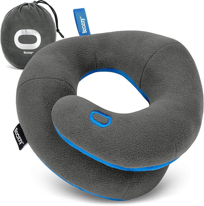 BCOZZY Travel Neck Pillow for Airplane – Patented Double Support for Head, Neck, and Chin. Best for Long Flights, Plane Sleeping, and Car Rides. Adjustable Size. Fully Washable. Carry Bag. Large, Gray