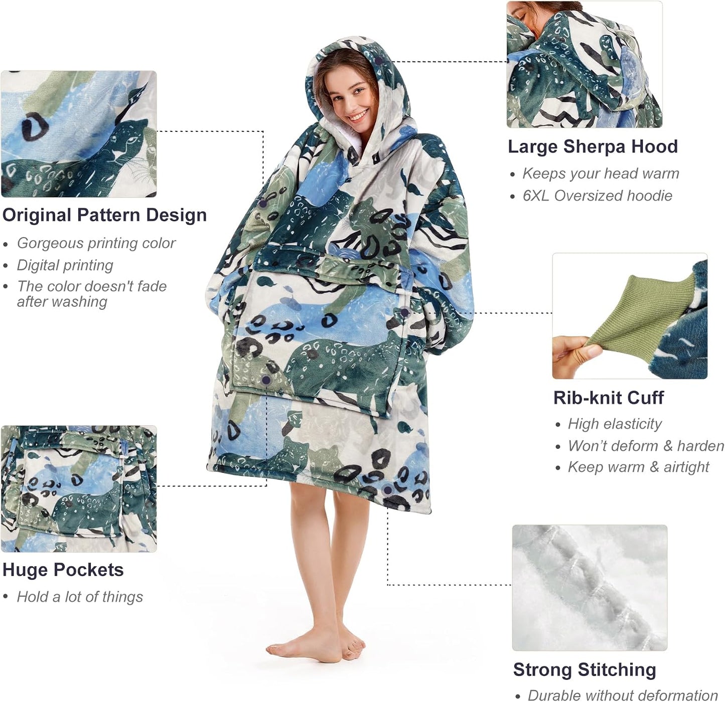 Narecte Cozy Oversized Blanket Hoodie Wearable Blanket Adults Soft Hooded Blanket Hoodie Birthday Gifts for Women Christmas - Colors A