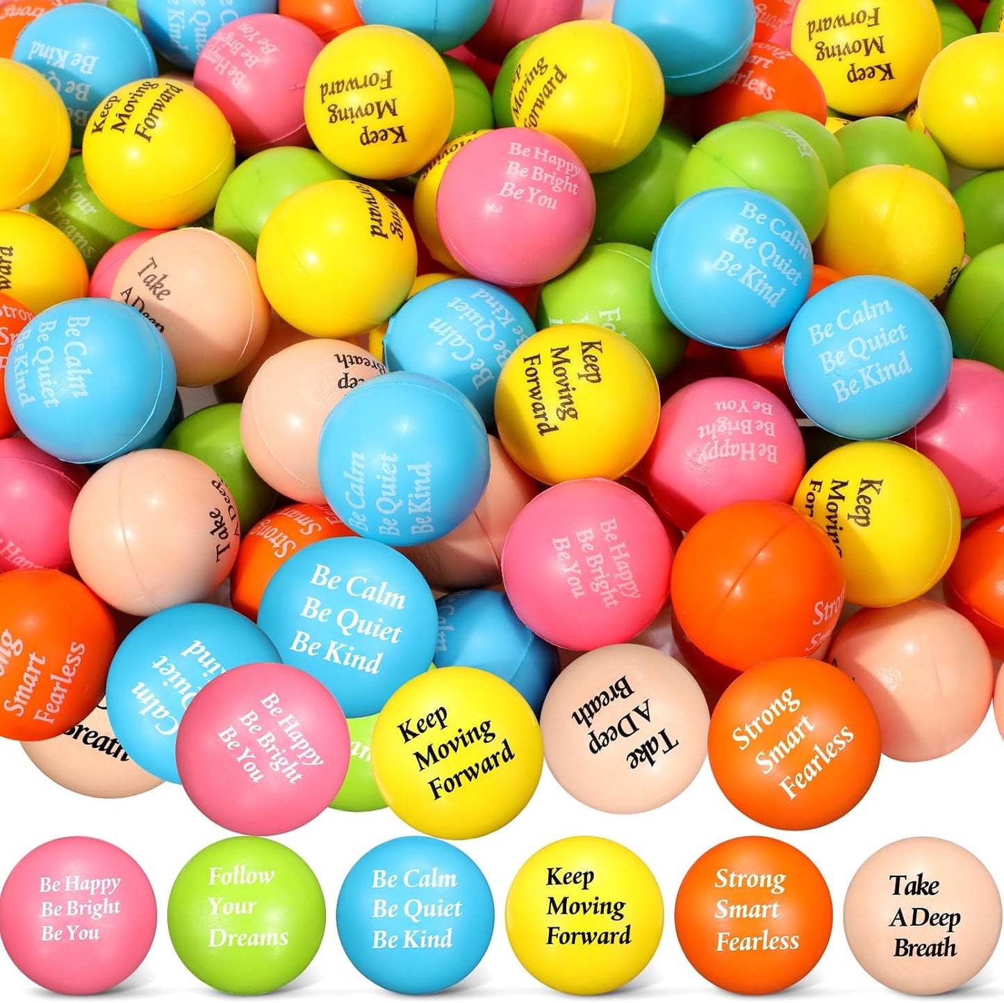 Jenaai 100 Pcs Motivational Fidget Balls, Inspirational Gifts, 6 Colors