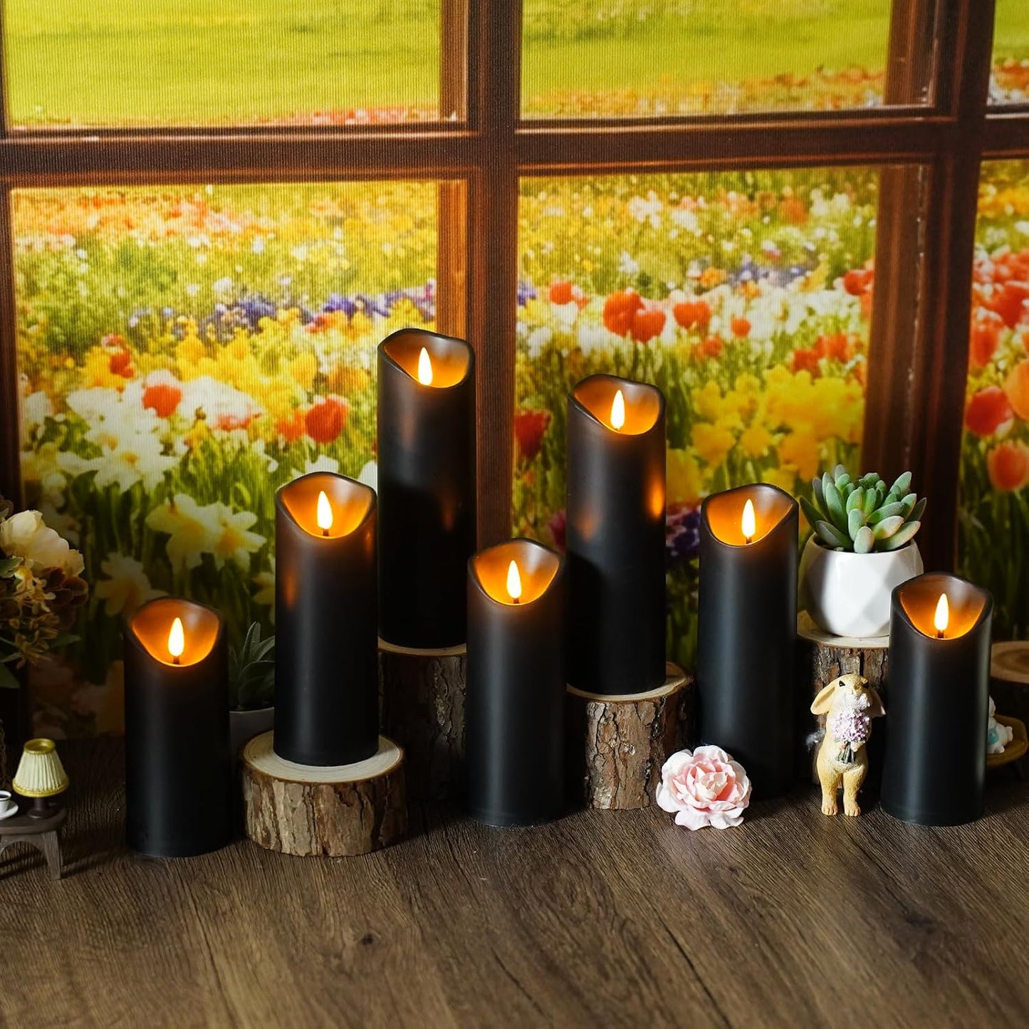 kakoya Flickering Flameless Candles Battery Operated with Remote and 2/4/6/8 H Timer Acrylic Led Pillar Candles Pack of 9 (appr D2.3"xH5.5"6.5"7.5")with Realistic 3D Wick Candles for Home Decor(White)