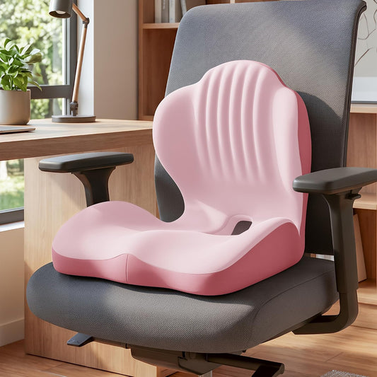 Ergonomic Seat Memory Foam Support Cushion for Back, Car Seat Back Support Cushion for Sciatica Tailbone Pain, Office Desk Chair Car Travel Seat Cushion (Pink)