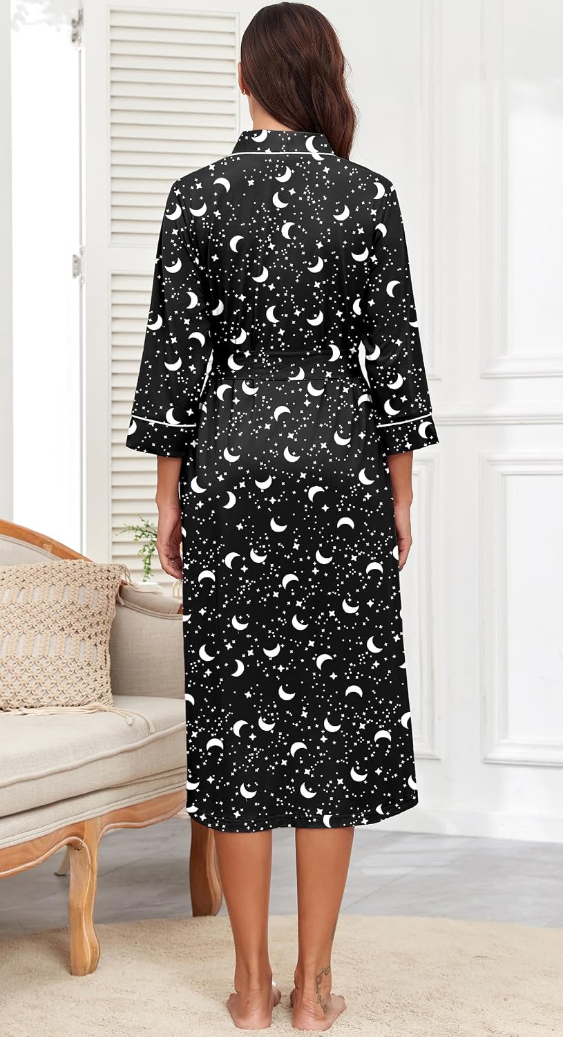 PrinStory Robes for Women 3/4 Sleeve Long Bath Robe XS-4XL