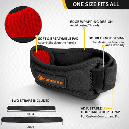 CAMBIVO 2 Pack Patella Tendon Knee Straps, Knee Brace for Women & Men with Extra Straps, Patella Bands for Pain Relief, Osgood Schlatter, Jumper’s Knee, Tendonitis, Running, Basketball, Volleyball