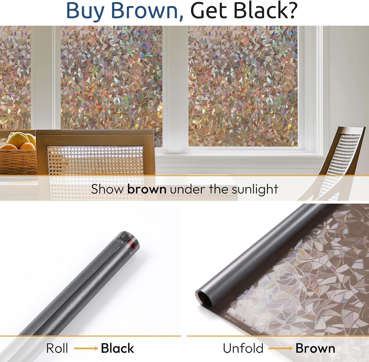 rabbitgoo Rainbow Window Privacy Film, Stained Glass Cling, 17.5" x 78.7"