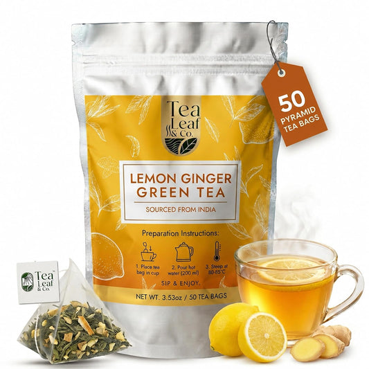 Lemon Ginger Green Tea 100 gm/3.5 oz, Natural Herbal Infusion, 50 Tea Bags