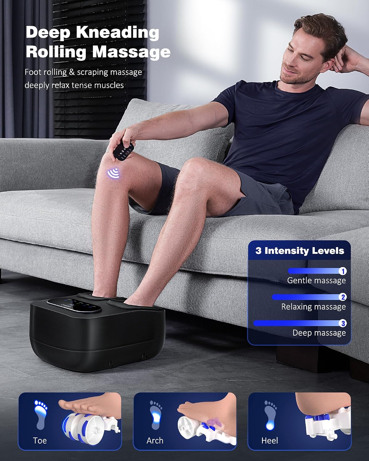 KNQZE Foot Massager with Heat and Remote, Shiatsu Deep Kneading Feet Massager for Plantar Fasciitis & Neuropathy, Foot Warmer, Gifts for Mom Women Men Dad, Fits Up to Men Size 12(Black)