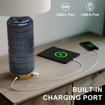 PoKat Touch Bedside Table Lamps with 2 USB for Bedroom Living Room, 25''