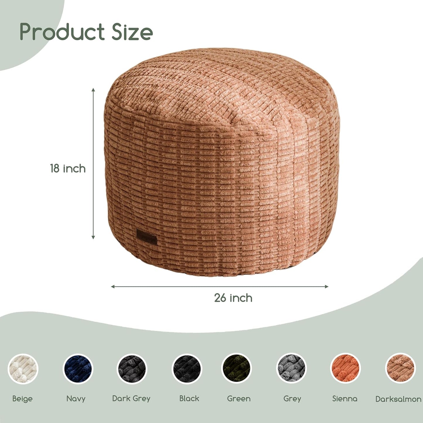 HIGOGOGO Pouf Ottoman Stuffed Round Modern Foam Filled Foot Rest Poufs for Living Room Chair Decorative 20 X 15 Inches Boho Relax Stool for Wedding Christmas Party, Beige