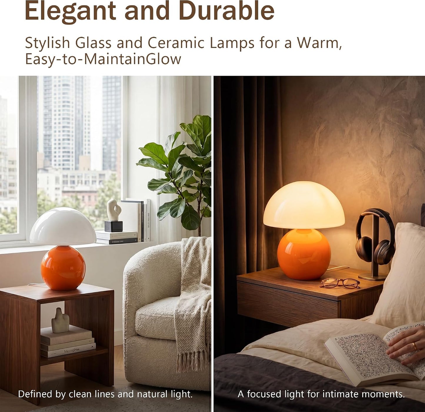 Dawnwake Mushroom Lamp Table Lamp for Bedroom,Desk Bedside Small Lamps for Living Room Night Stands,Mushroom Decor Cute Mini Modern Mid Century Lamps,Unique Aesthetic Home Living Room Decor(White)