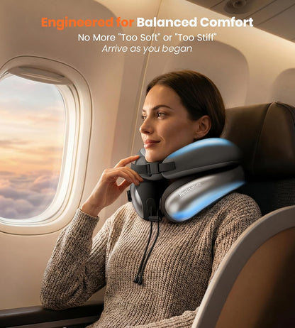 Neck Pillow for Traveling, Travel Pillows for Airplanes, Adjustable Neck Pillow Airplane Travel Essentials - 2 Layer Patented | Inflatable Air Loop & Memory Foam for 360° Ergonomic Support