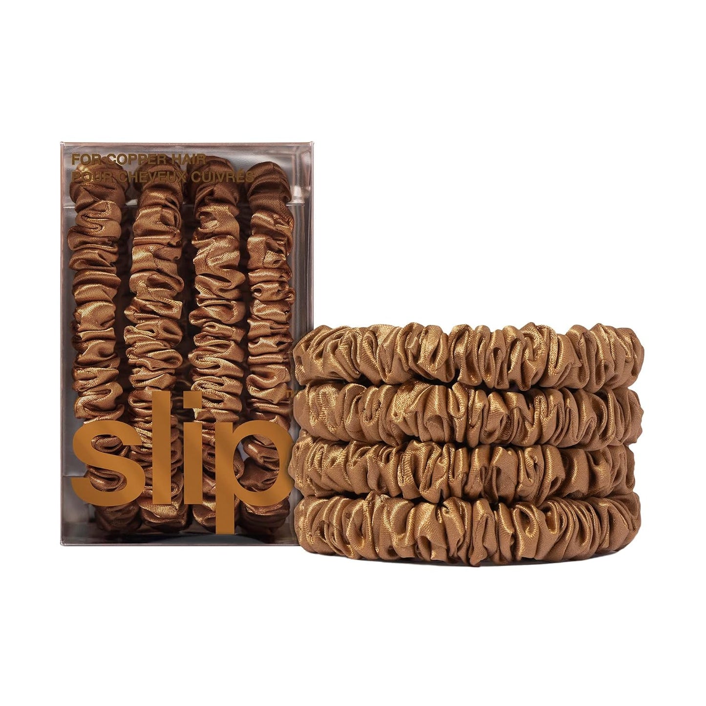 Slip Silk Hair Ties — Skinny Silk Black Scrunchies, No Damage, No Crease, Anti-Breakage |100% Mulberry Silk | All Hair Types | Made with Proprietary Slipsilk™ | Set of 4