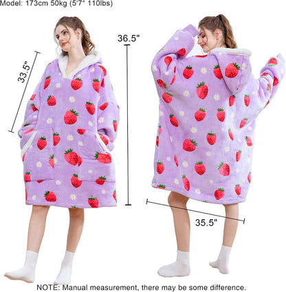 Kipswiza Wearable Blanket Hoodie Gifts for Women and Men, Oversized Cozy Warm Flannel Sherpa Hooded Blankets Sweatshirt with Giant Pockets for Adult and Teens, Dark Gray