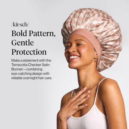 Kitsch XL Satin Bonnet for Sleeping - Softer Than Silk Bonnet For Sleeping Women - Secure Fit, Adjustable, Night Cap For Curly & Textured Hair - Prevents Breakage, Tangles & Thinning - Blush