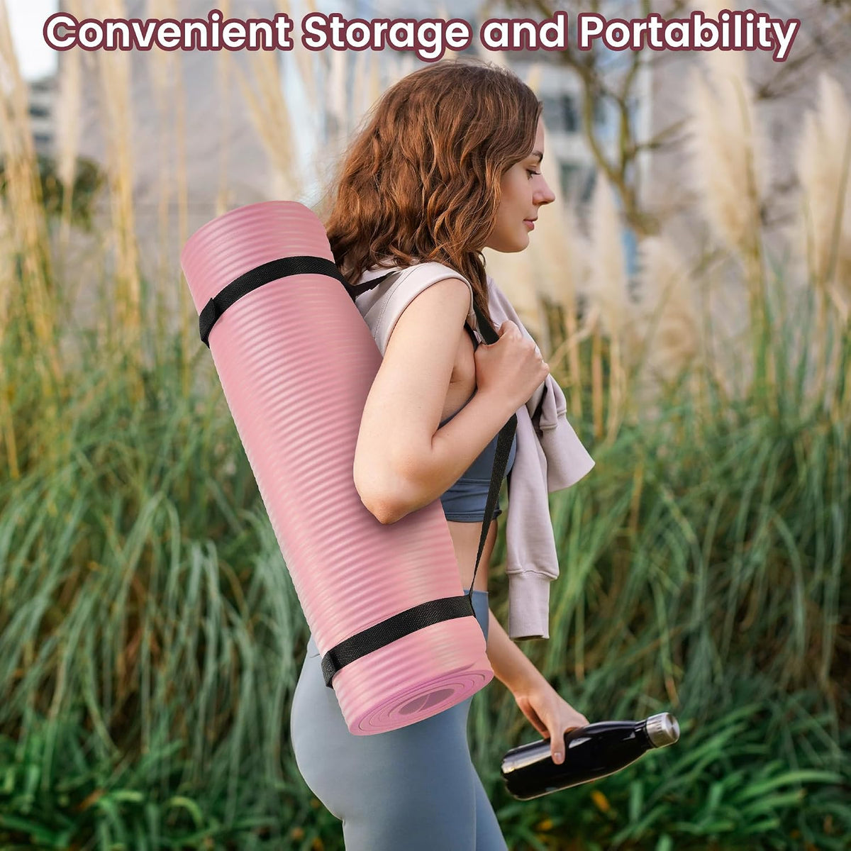 Fitvids 1/2-inch Thick High Density Exercise Yoga Mat with Carrying Strap