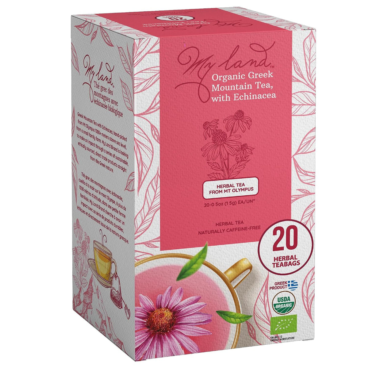 My Land Organic Greek Mountain Tea with Echinacea, Mount Olympus, 20 Bags