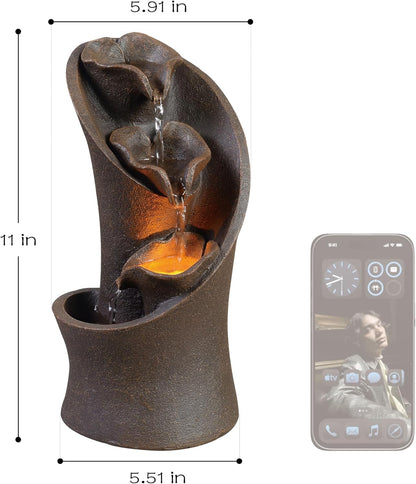 Kalona Tabletop Waterfall Fountain Rockery Fountains Soothing Sound Tabletop Fountains Home/Office Decor with a Small Plastic Pot to Grow The Plant by Yourself(Automatic Watering)(22020)