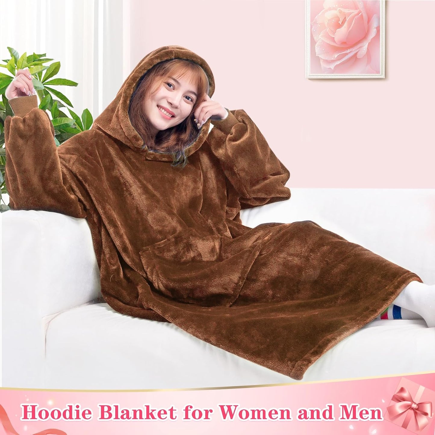 Waitu Wearable Blanket Sweatshirt Gifts for Women and Men, Warm and Cozy Giant Blanket Hoodie, Thick Flannel Blanket with Sleeves and Giant Pocket - Dark Gray