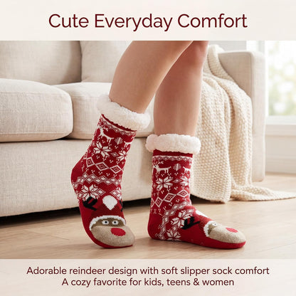 cosyone1997 Fuzzy Slipper Socks for Women Kids with Grips, Cute Animal Sherpa Lined Non-Slip Cozy Winter Socks Gifts