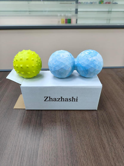 Peanut & Spiky Massage Ball Set, Double Lacrosse Peanut Roller + Firm Spiky Ball for Deep Tissue Myofascial Release, Trigger Point Therapy, Plantar Fasciitis & Muscle Recovery (Blue+Yellow)